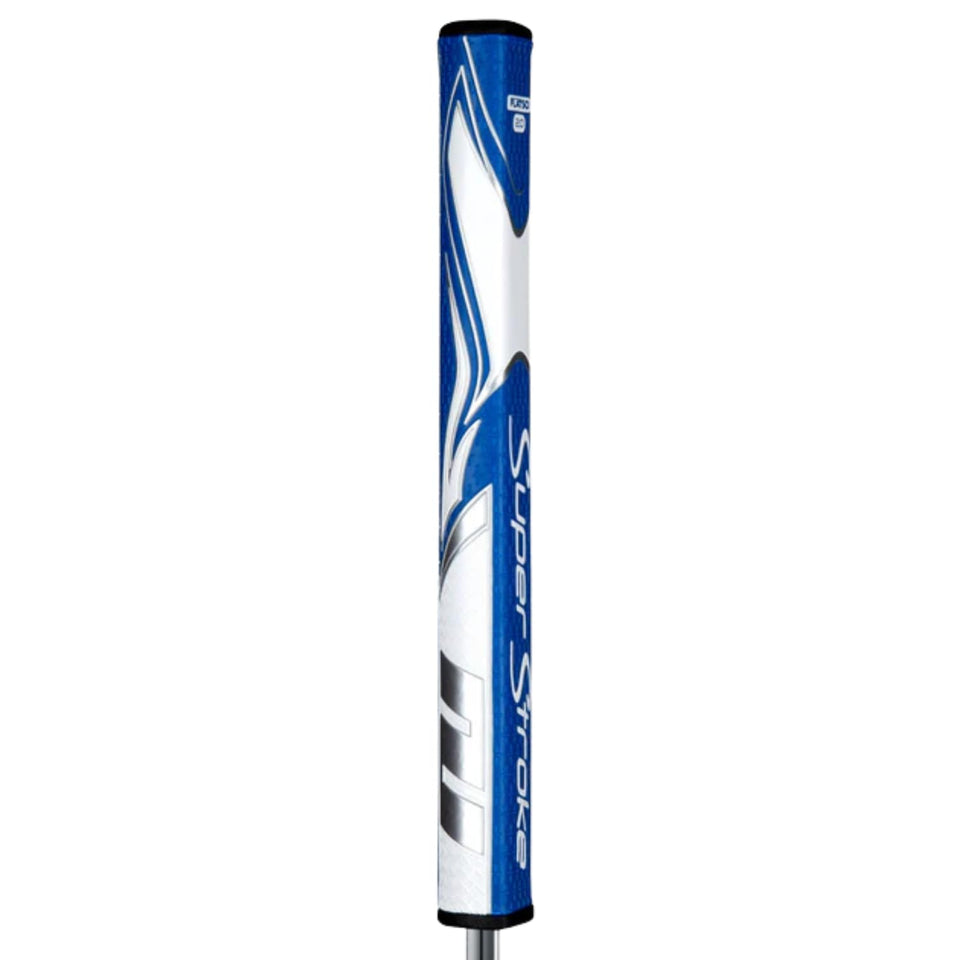 SuperStroke Zenergy Flatso 1.0 grip blue white front view highlights alignment potential.