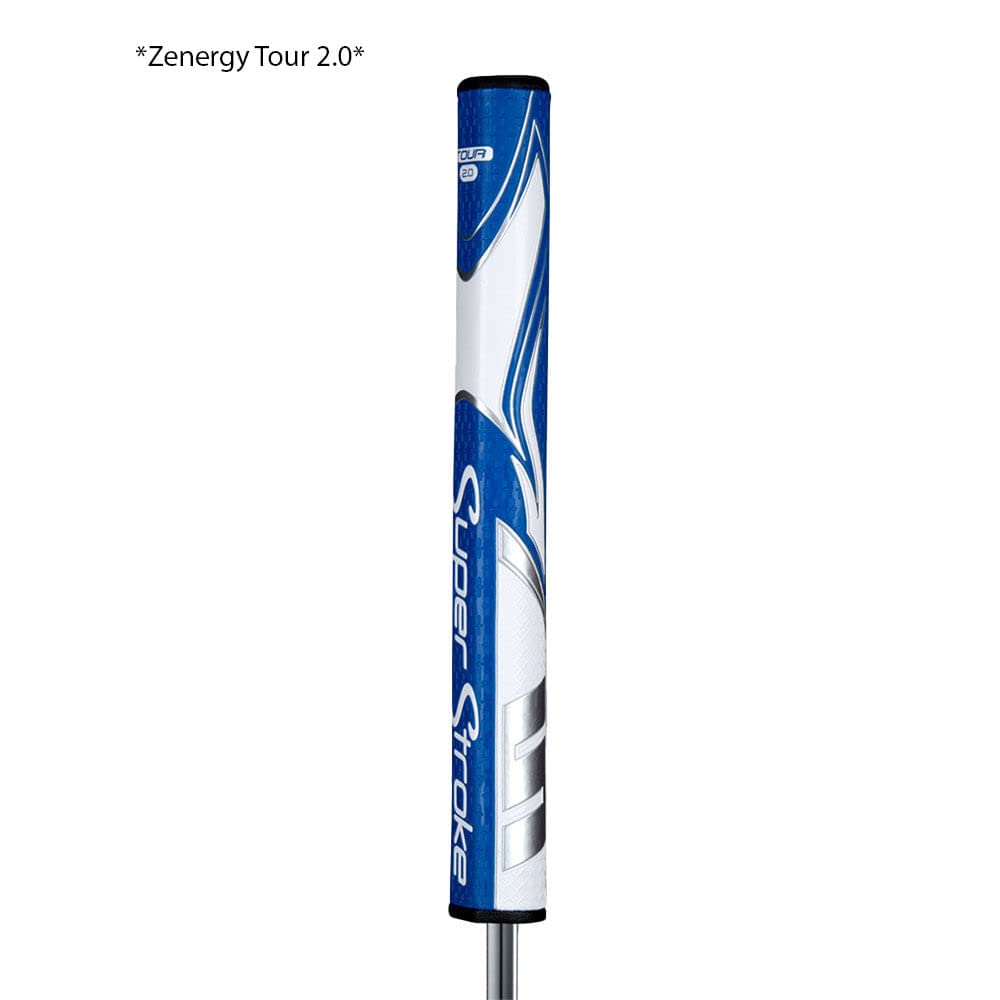 SuperStroke Zenergy Tour 1.0 blue grip underside SPYNE ridge improves alignment.