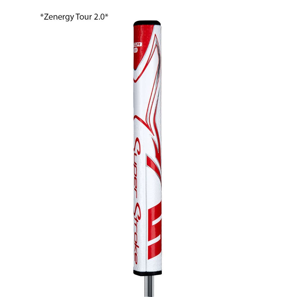 SuperStroke Zenergy Tour 1.0 grip in hand shows no-taper balance for steady strokes