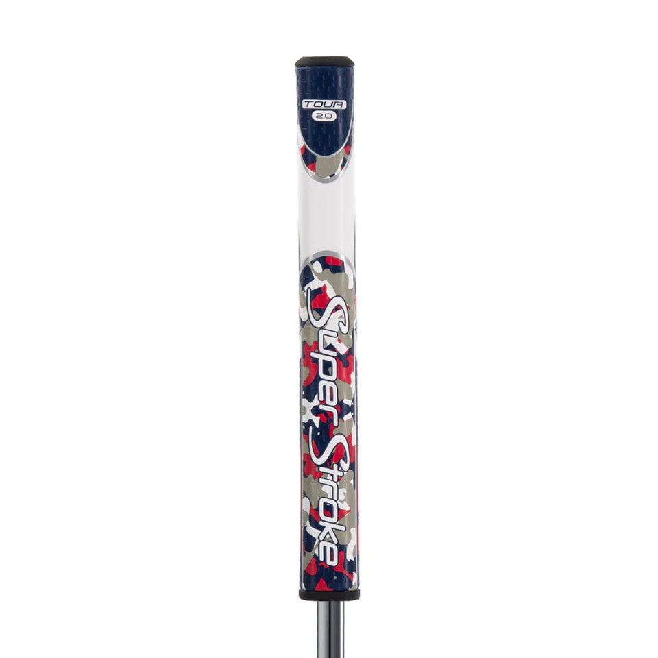 SuperStroke Zenergy Tour 2.0 grip in camo RWB improves face squaring and grip.