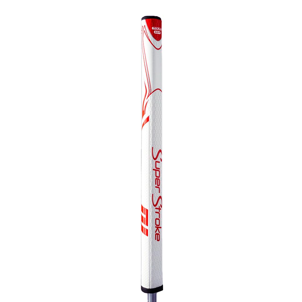 SuperStroke Zenergy Tour 3.0 white-red in-hand shot demonstrates confident alignment