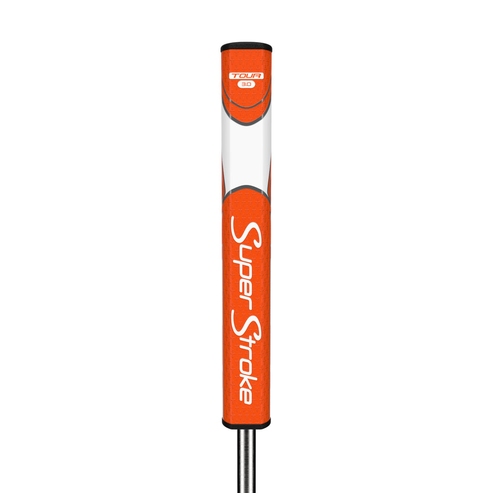 SuperStroke Zenergy Tour 3.0 grip orange front view highlighting SPYNE for easier face squaring