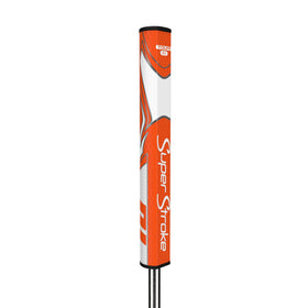 SuperStroke Zenergy Tour 3.0 grip orange close-up emphasizes multi-zone texturing for comfort