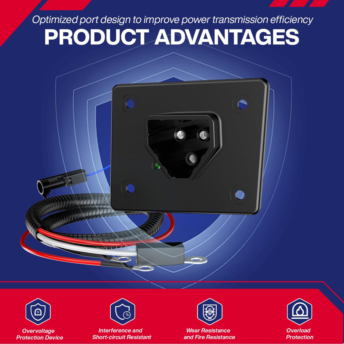 SUPGCPER 48V three-prong connector for EZGO RXV quick charging.