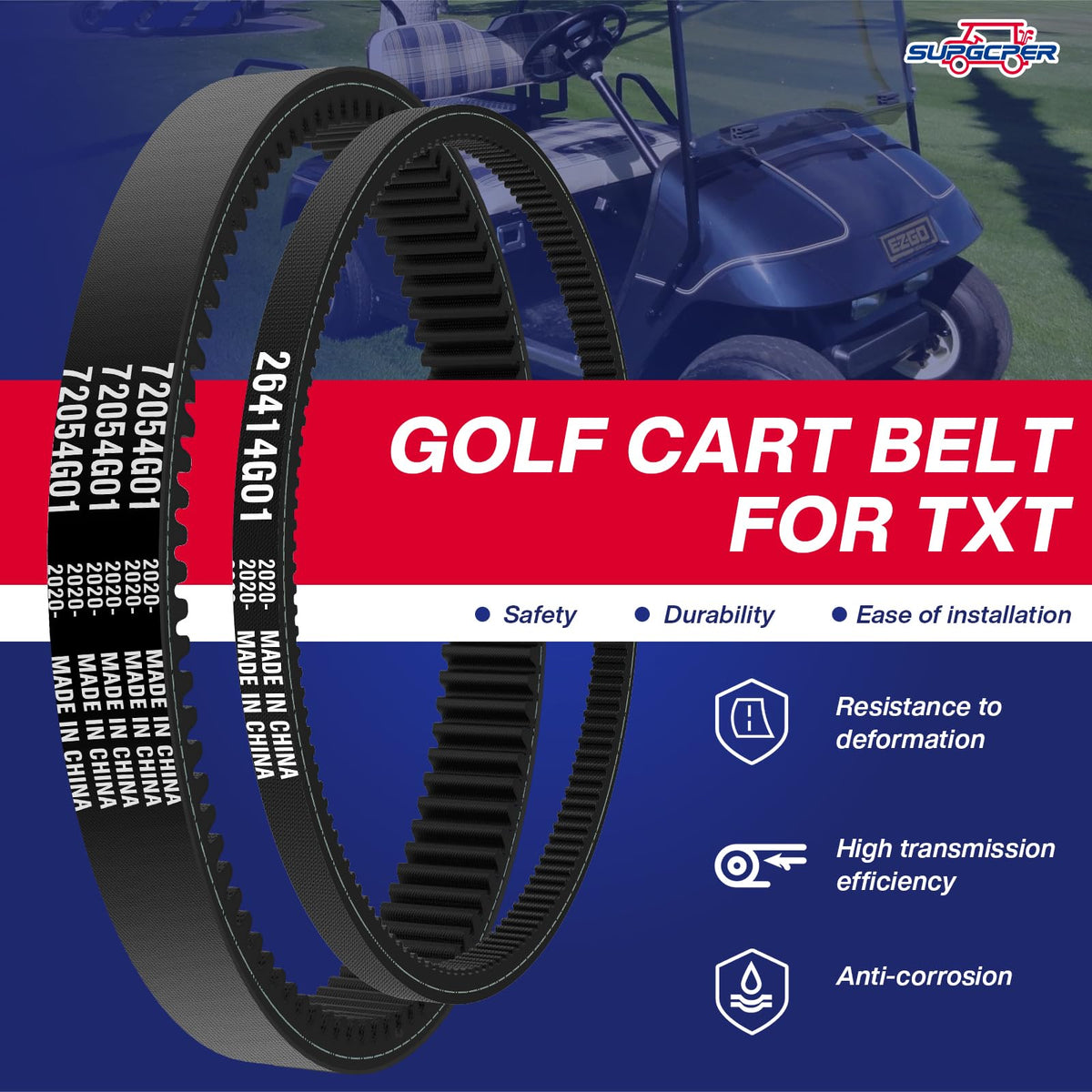 SUPGCPER EZGO belt kit package with two replacement belts.