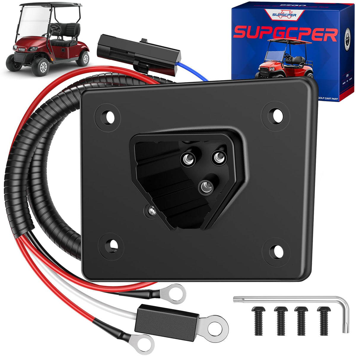 SUPGCPER EZGO RXV charger port front view for durable, reliable charging.