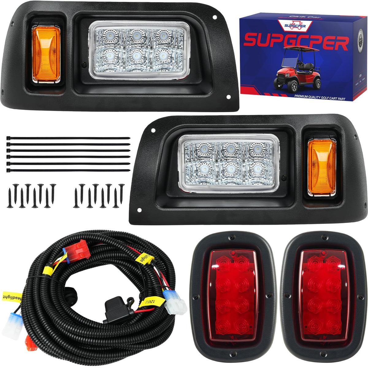 SUPGCPER golf cart LED headlights front view for improved nighttime visibility
