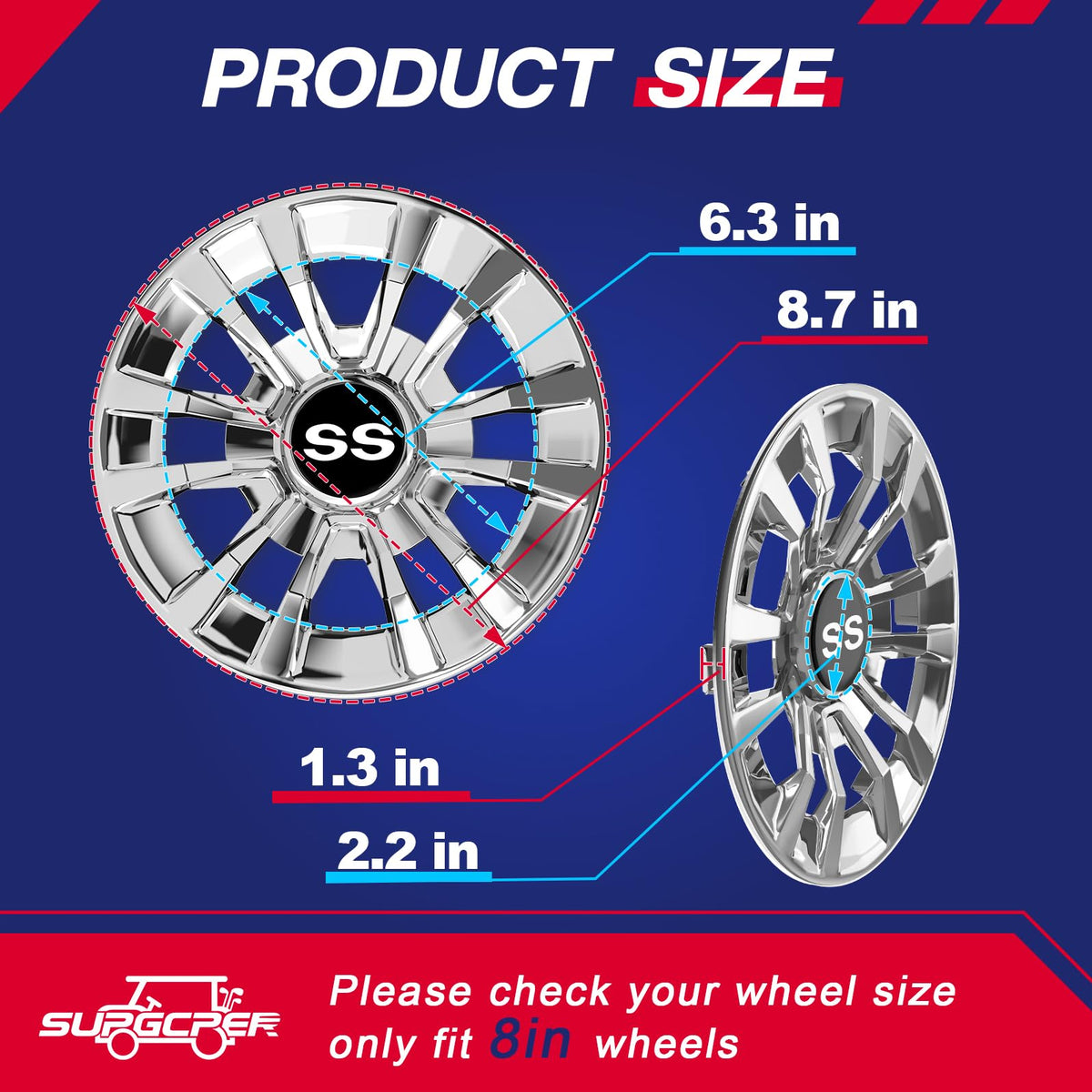 SUPGCPER hub caps compatible with Club Car and Yamaha 8-inch wheels