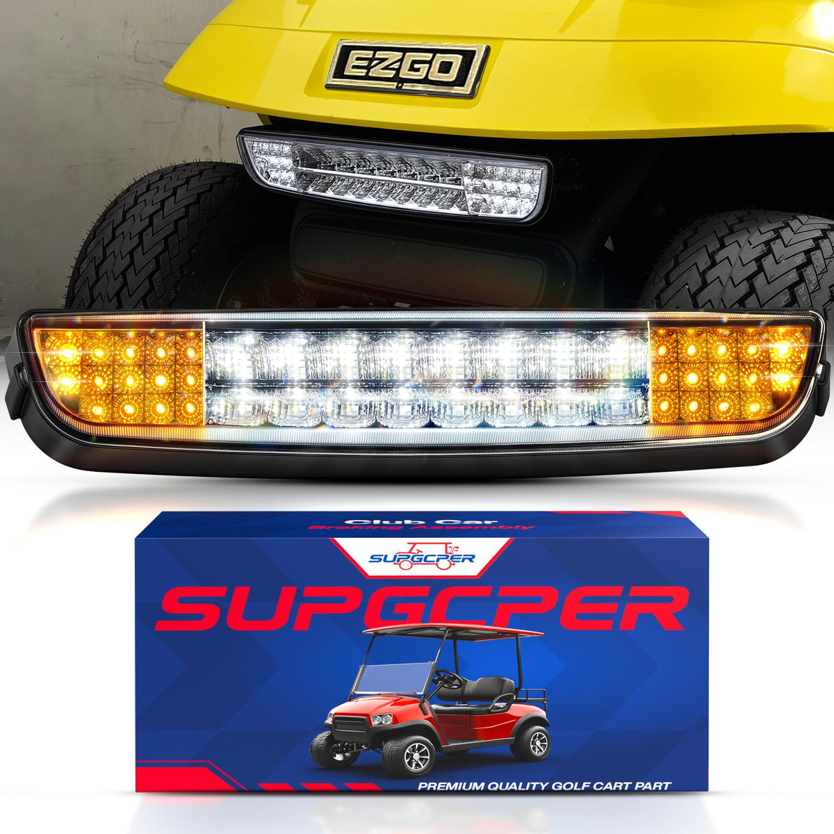 SUPGCPER golf cart LED light bar front view enhances night visibility for EZGO TXT