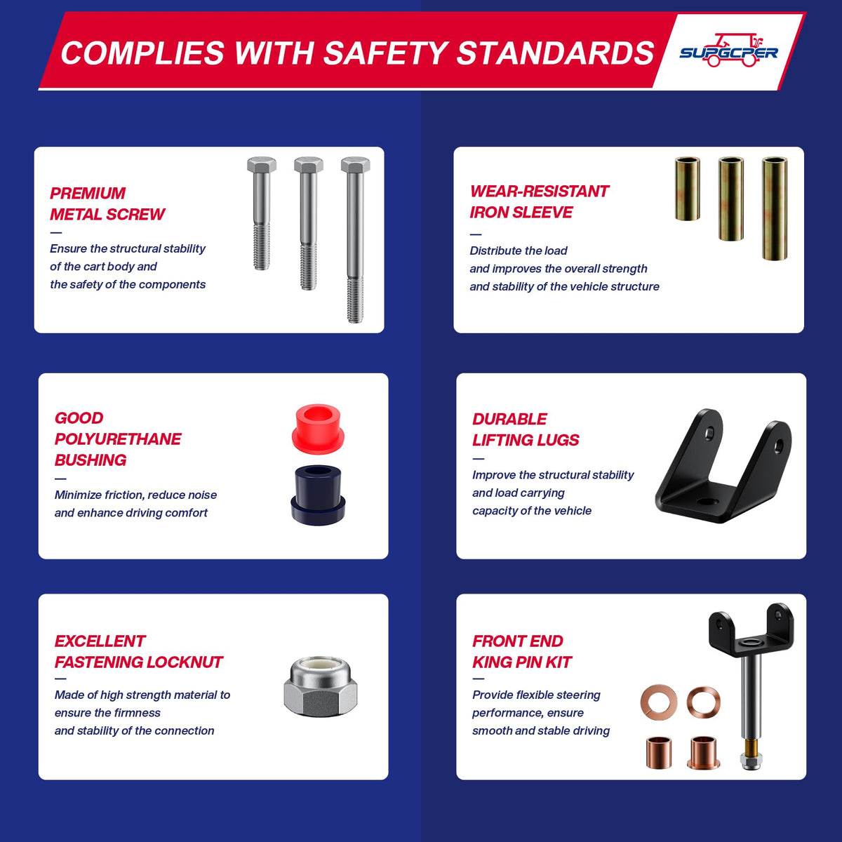 SUPGPER blue and red bushings aid quick identification during install