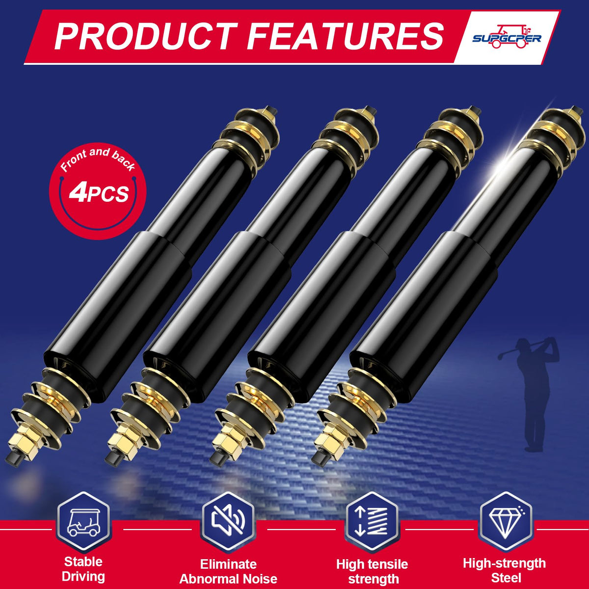 SUPGCPER EZGO front shock closeup highlights multi-stage design