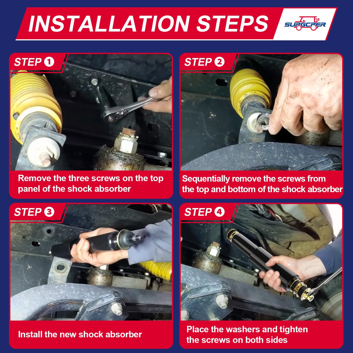 SUPGCPER EZGO shock installation guide demonstrates proper fitment