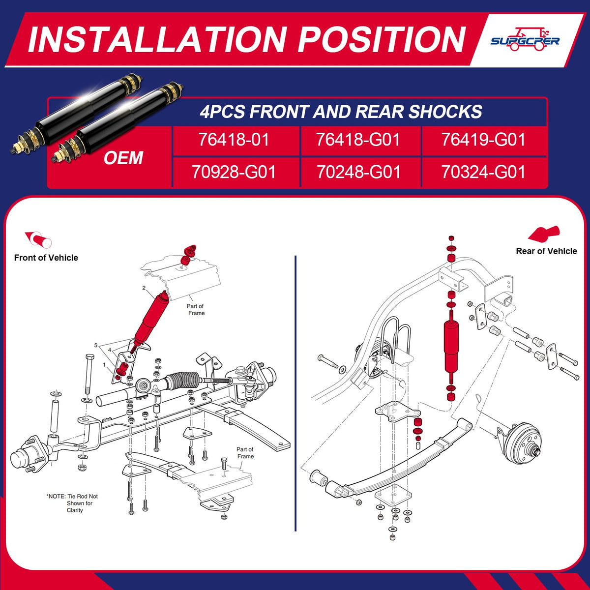 SUPGCPER EZGO TXT shocks compatibility chart for 1994 and newer