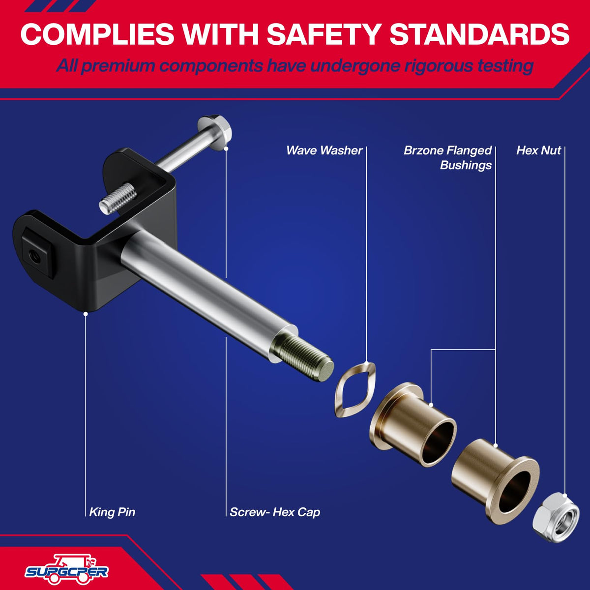 Hex cap screws secure the kit for lasting front-end repair.