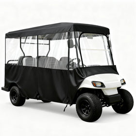 SUVQWJT six-passenger enclosure over golf cart with 119-inch roof for weather protection