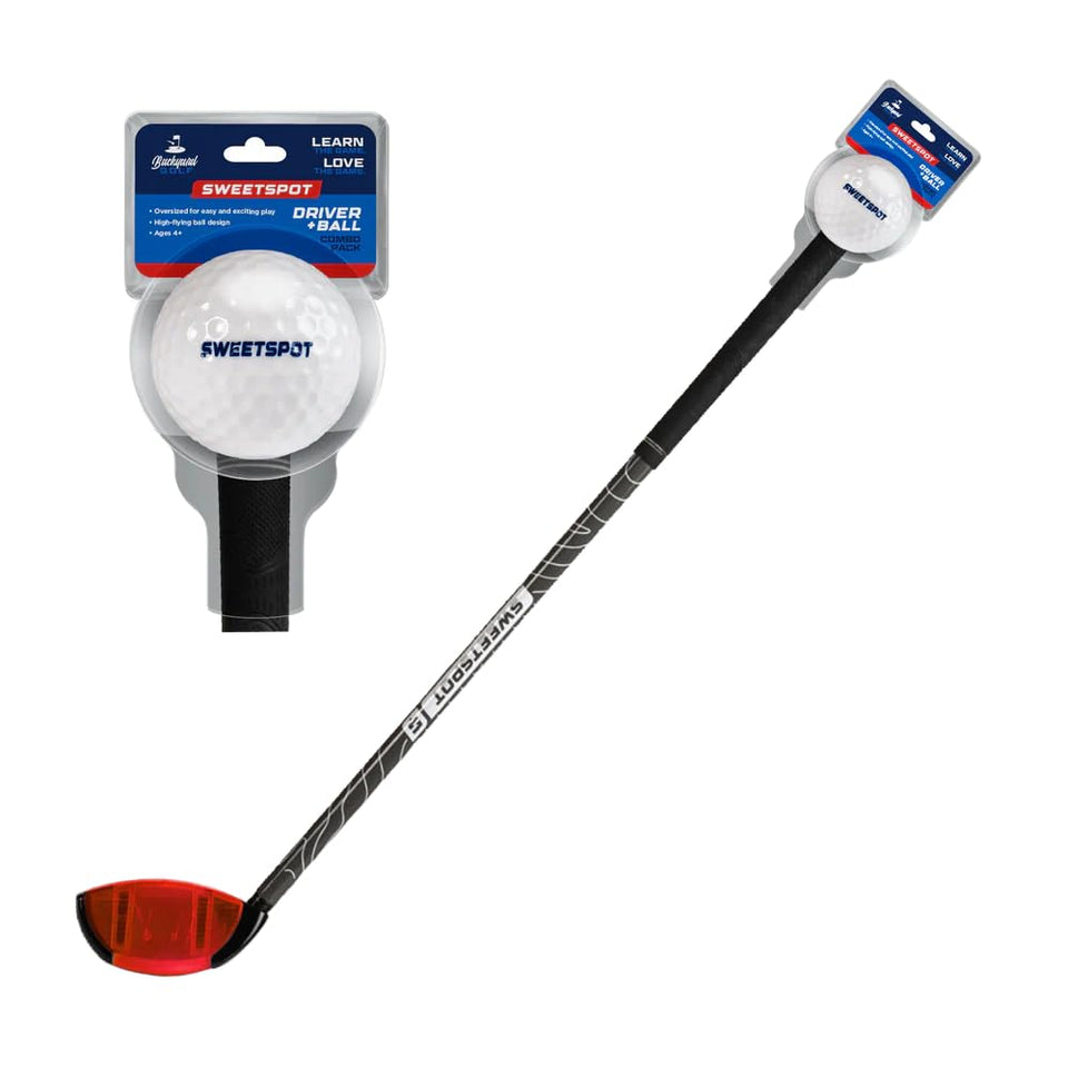 SweetSpot Baseball plastic golf club driver in air with forgiving flight for beginners.
