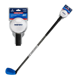 SweetSpot plastic golf club iron-wedge for kids enables safe, lawn-friendly practice.