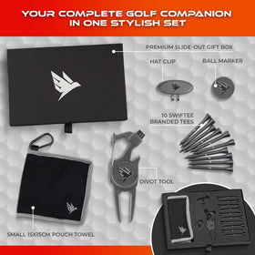 Close-up of SWIFTEE 7-in-1 tool showing divot repair and groove cleaner