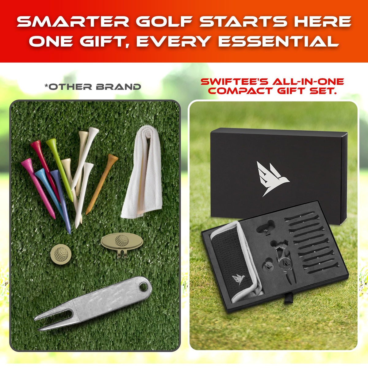 SWIFTEE tool clipped to bag for fast on-course access