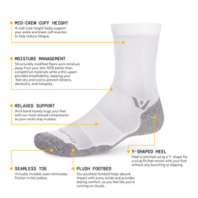 Swiftwick MAXUS Mid-Crew socks offer mid-cuff coverage for ankle and lower leg support