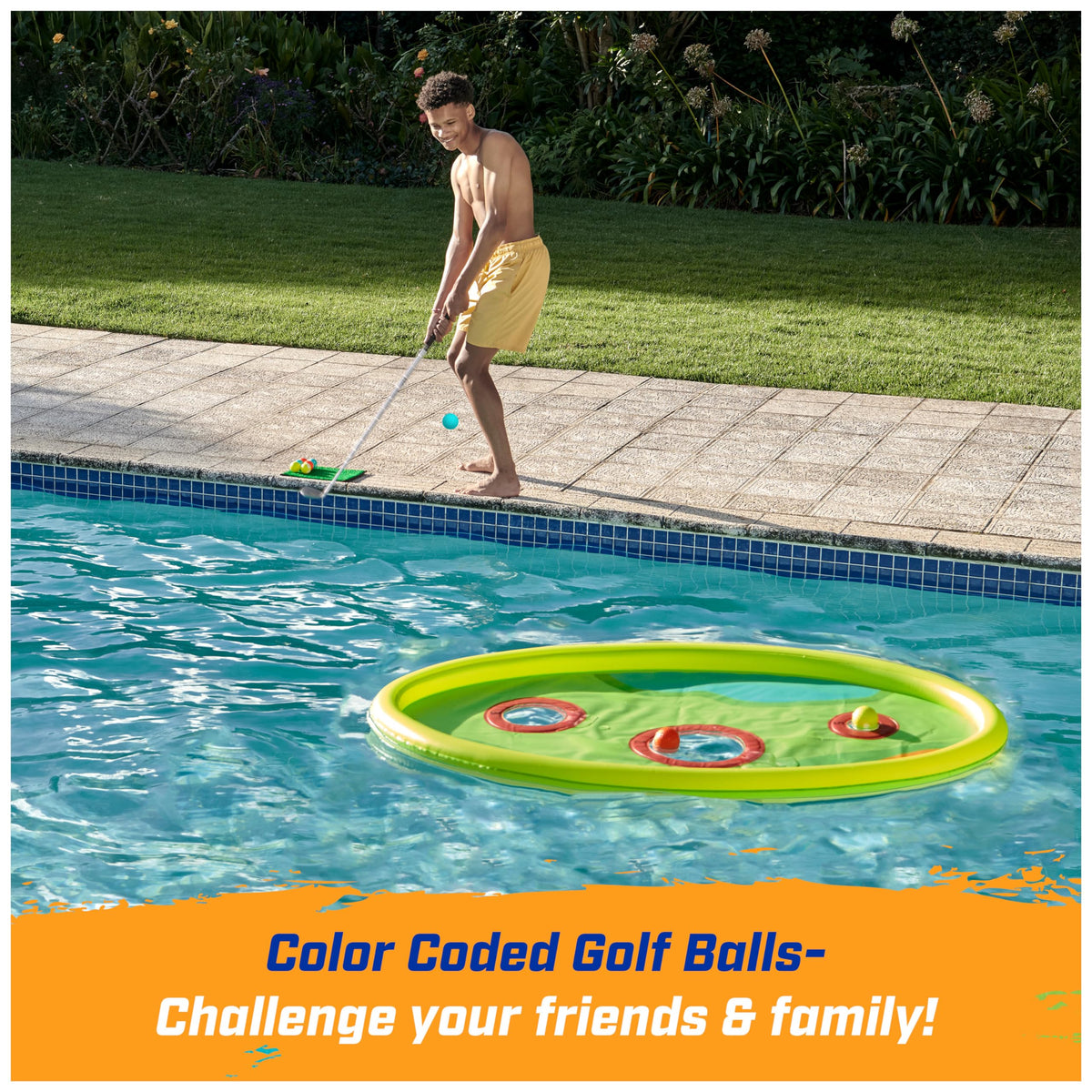 SwimWays Hydro Golf family fun with kids and adults playing together.