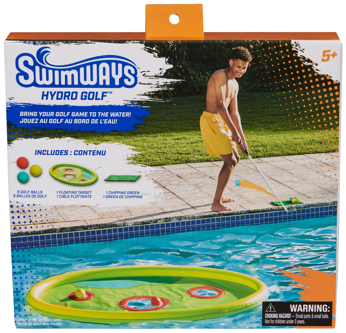 SwimWays Hydro Golf packaging shows contents for quick setup.