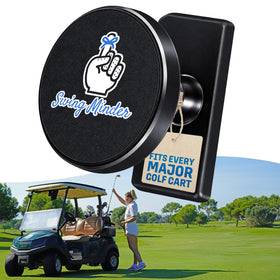 Swing Minder MagMount secured to a golf cart surface for stable magnetic hold.
