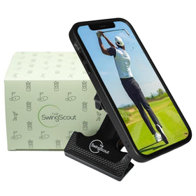 The SwingScout golf-bag-clip keeps your phone steady for clear swing videos.