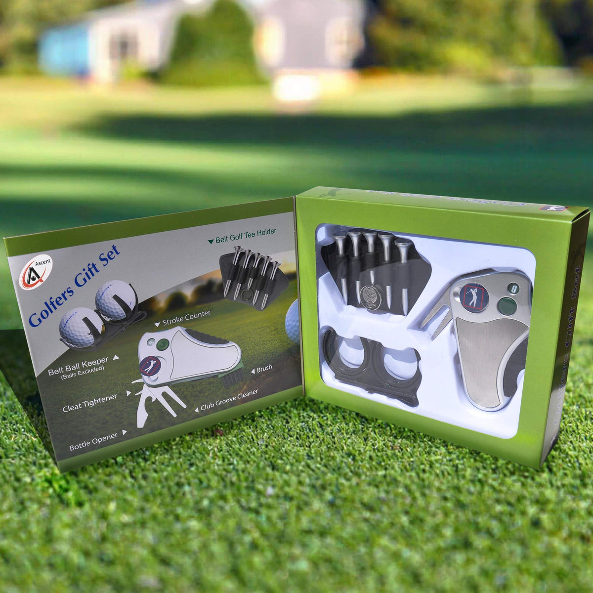 Swiss Ascent divot tool with groove cleaner repairing turf mid-round.