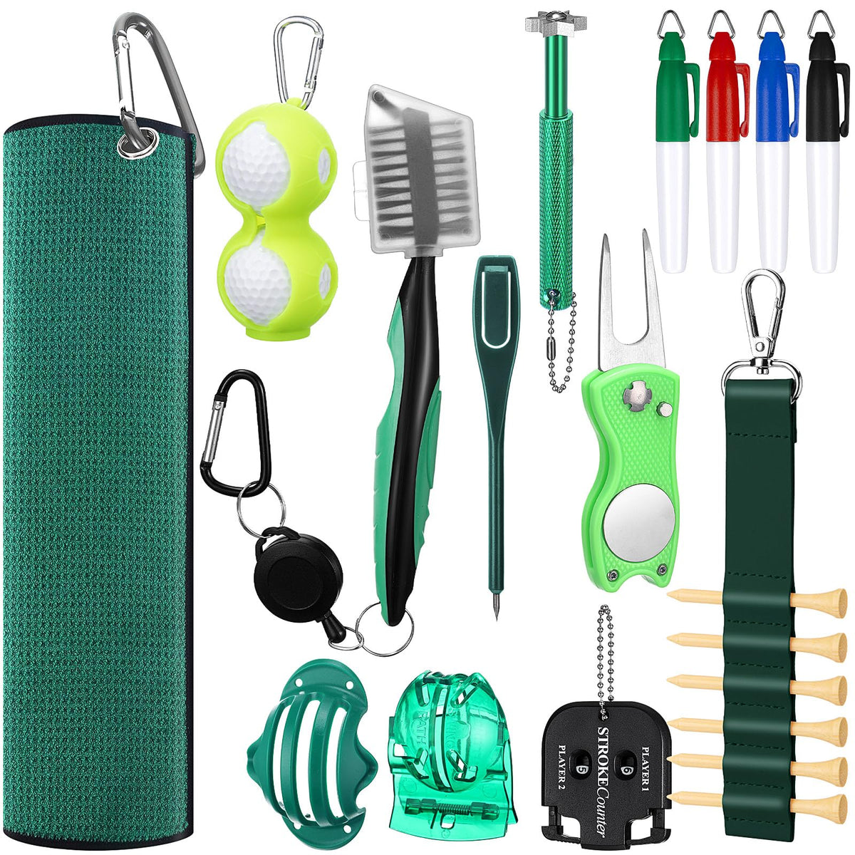 Syhood golf kit cleaning brush and towel on course for on-the-go cleaning.