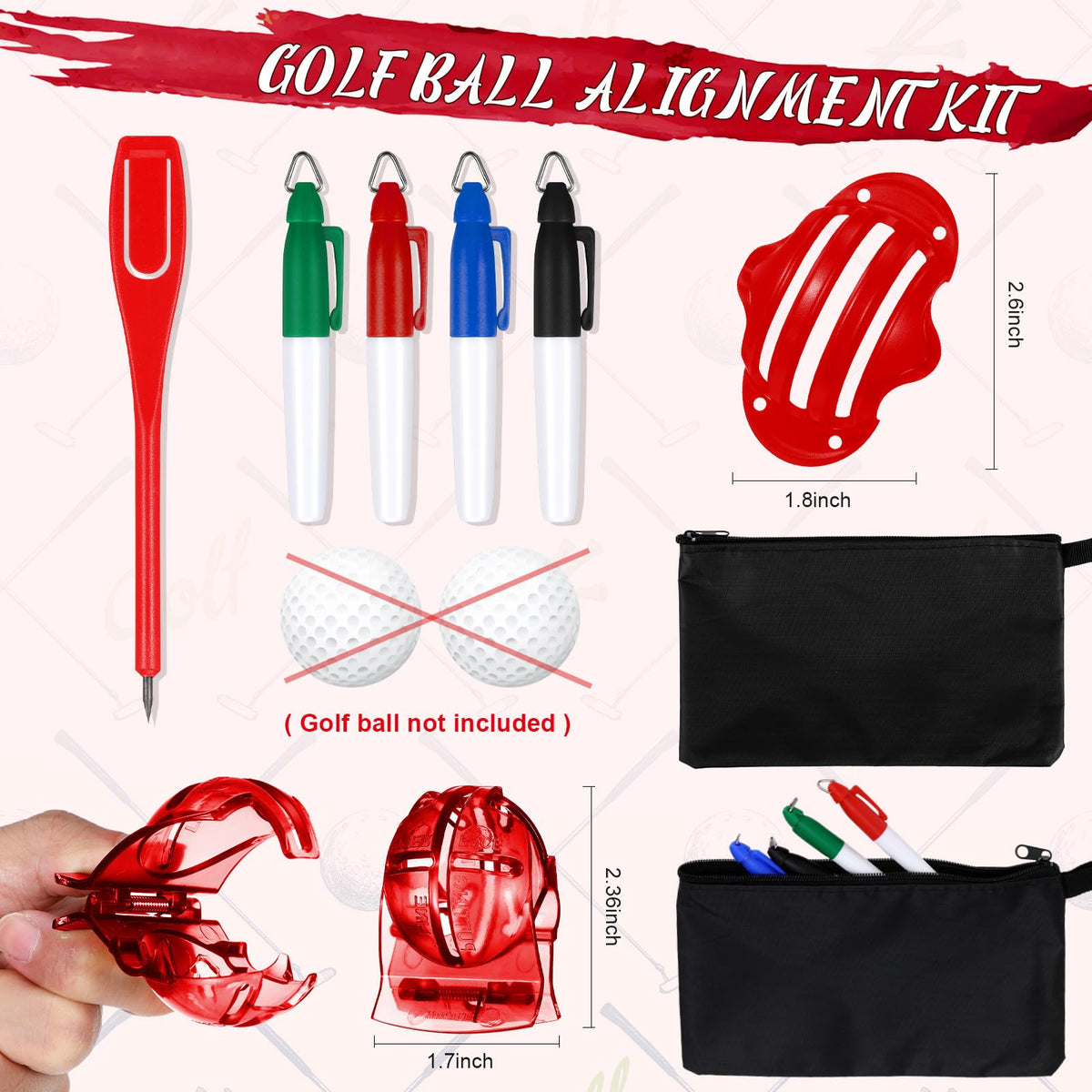 Syhood ball alignment tool shown as a portable on-course aid.