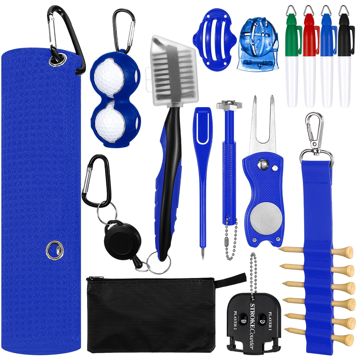 Syhood golf accessories kit 21 pieces box set for on-course cleaning and organization.