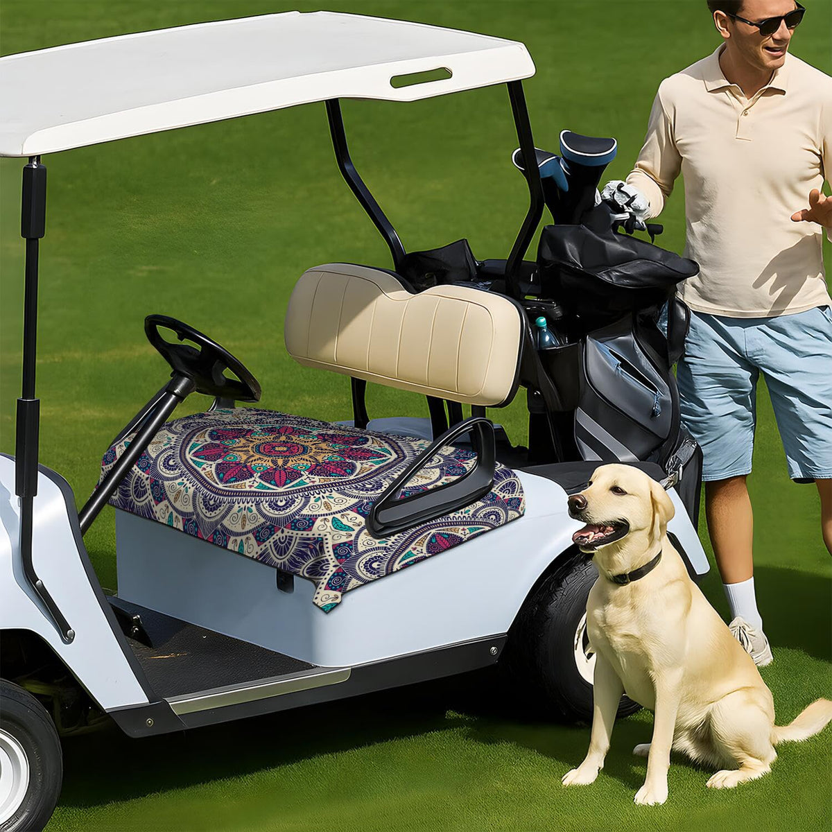 Syienasdk Boho golf cart seat cover protects against dust and heat