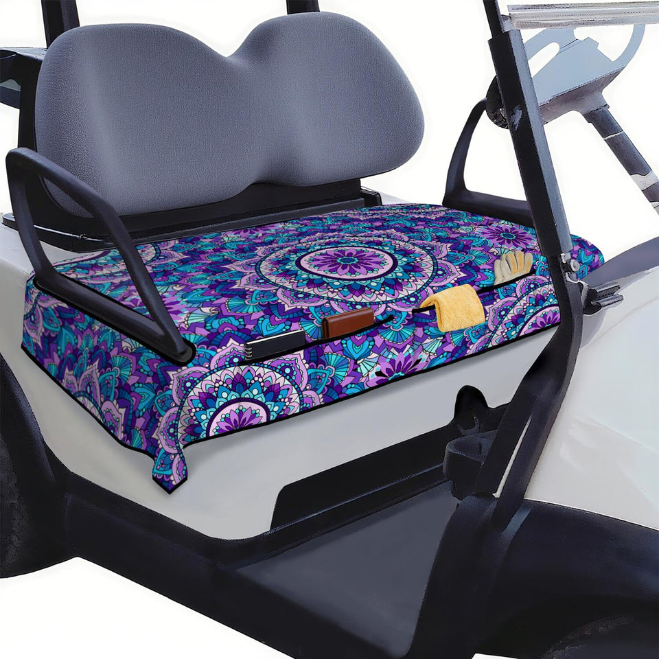 syienasdk boho-pattern seat cover on a two-seat golf cart showing style and comfort