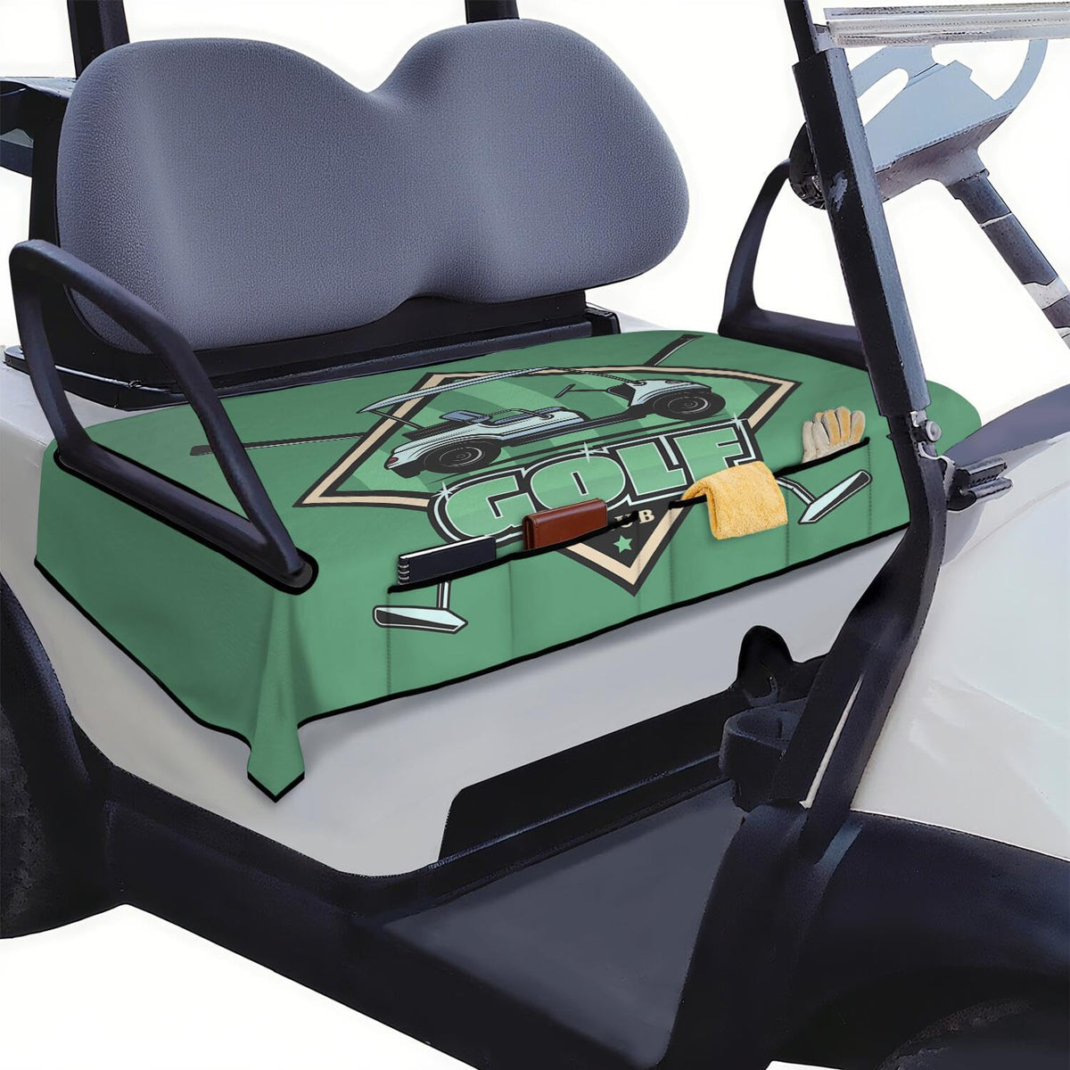 Syienasdk breathable golf cart seat cover on a sunny course for cooler comfort