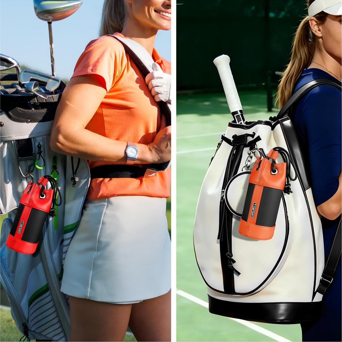 T-carbon orange golf ball pouch adds sporty flair while organizing essentials.