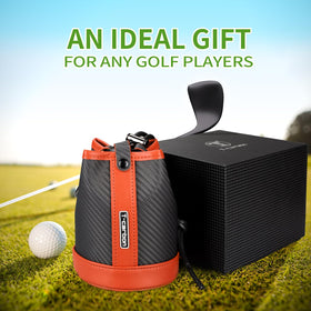 T-carbon orange golf pouch provides high visibility and stylish flair on the course.