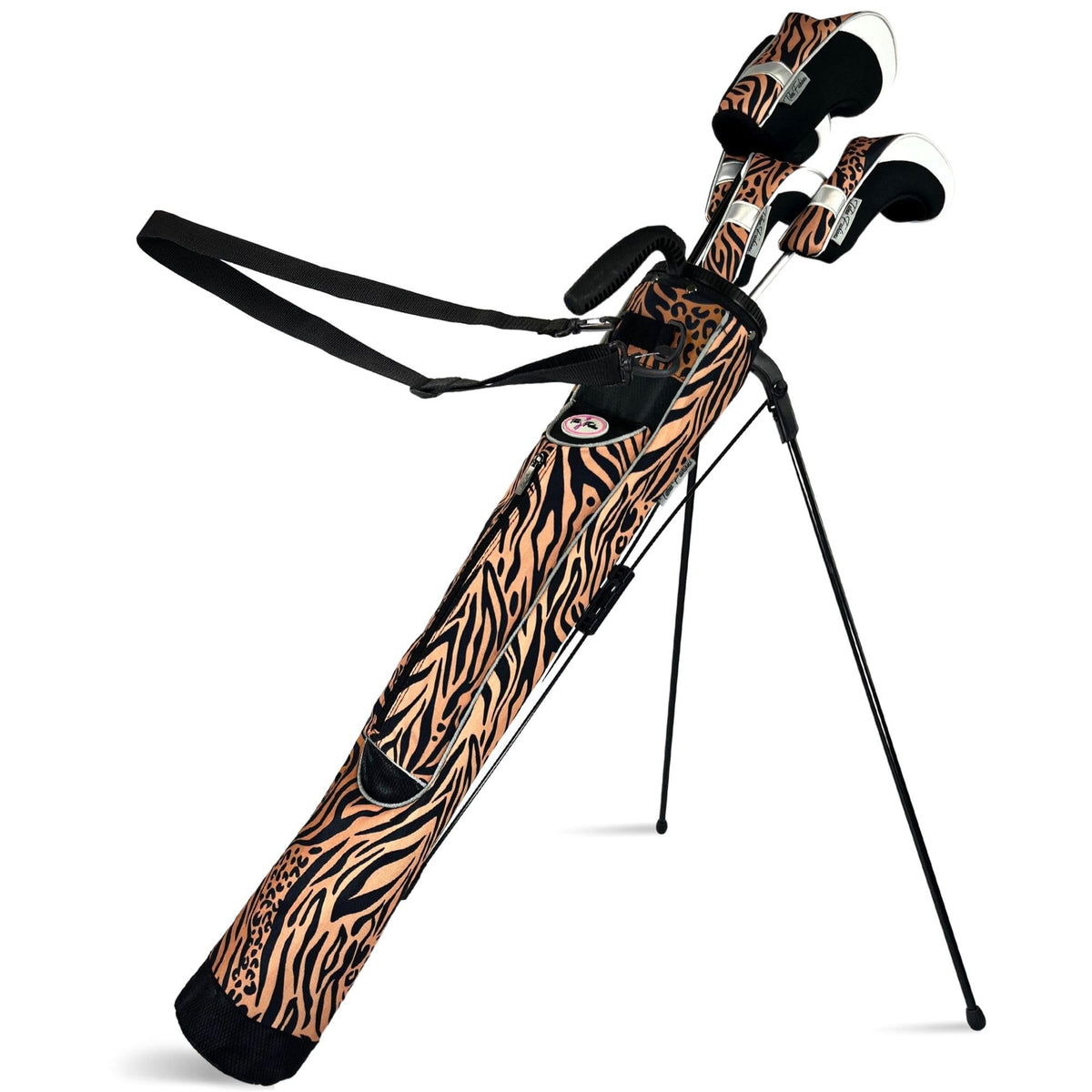 Taboo Fashions Sunday bag on course with upright stand for quick setup.