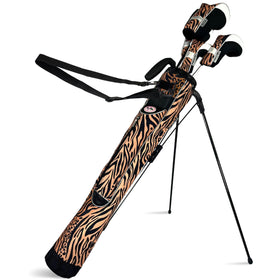 Taboo Fashions Sunday bag on course with upright stand for quick setup.