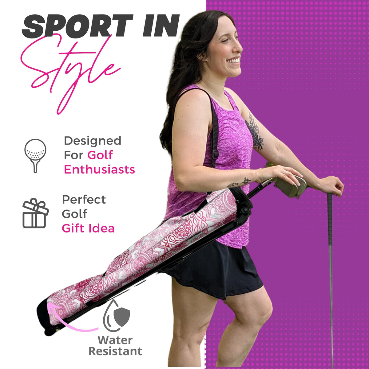 Taboo Fashions lightweight Sunday golf bag with stand for effortless transport