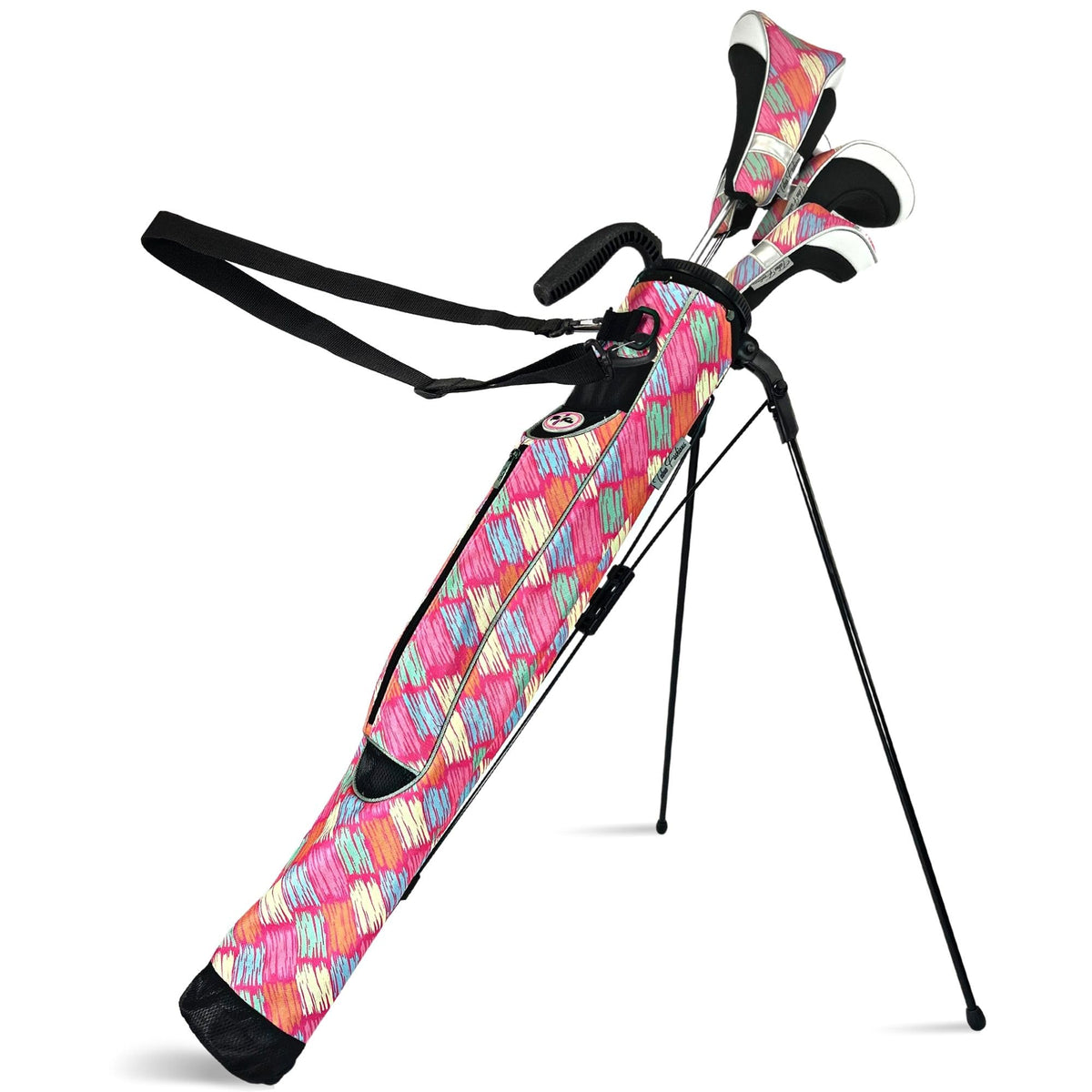 Taboo Fashions Sunday bag posh pink stand, quick on-course setup for busy rounds.
