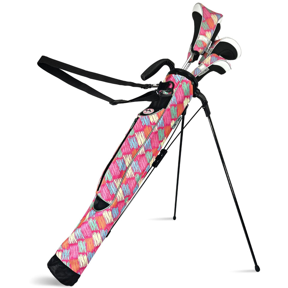 Taboo Fashions Sunday bag posh pink stand, quick on-course setup for busy rounds.