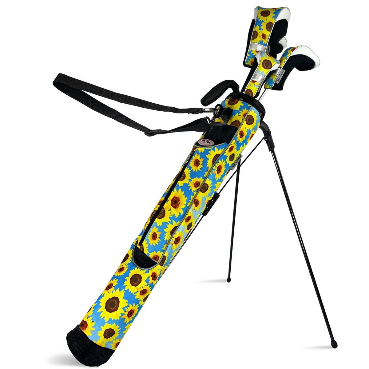 Taboo Fashions Sunday golf bag with sunflower design for sunny course style and easy access to clubs