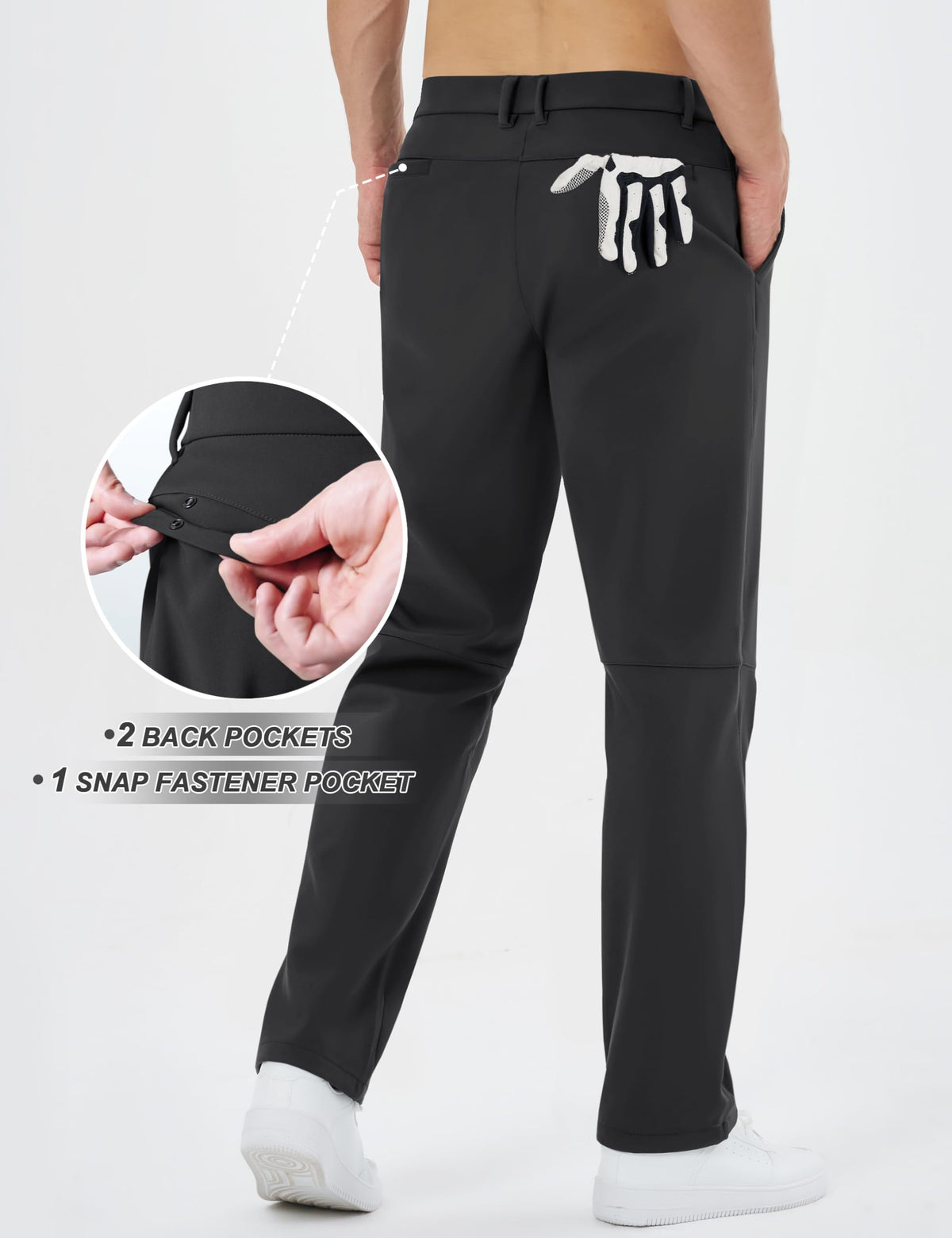 TACVASEN Black Dress Pants back view highlighting secure pockets and streamlined silhouette