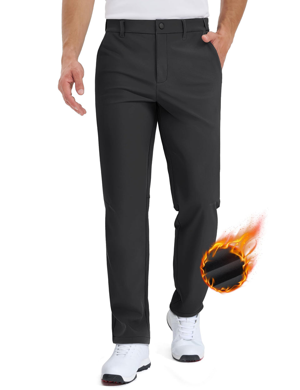 TACVASEN black fleece-lined dress pants offer winter warmth for golf and work.