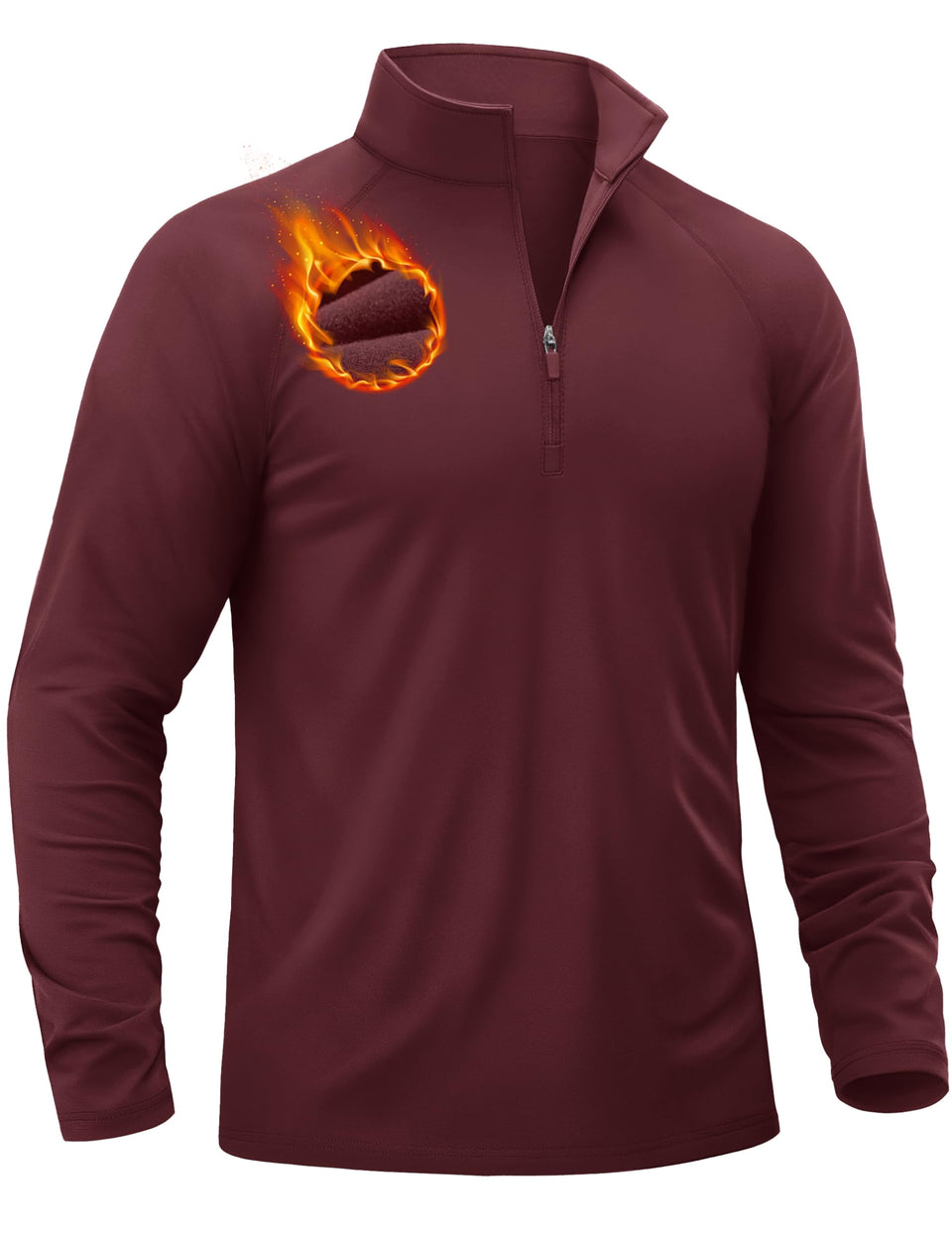 TACVASEN quarter zip golf sweater in wine red, front view, showcasing warmth and stretch.