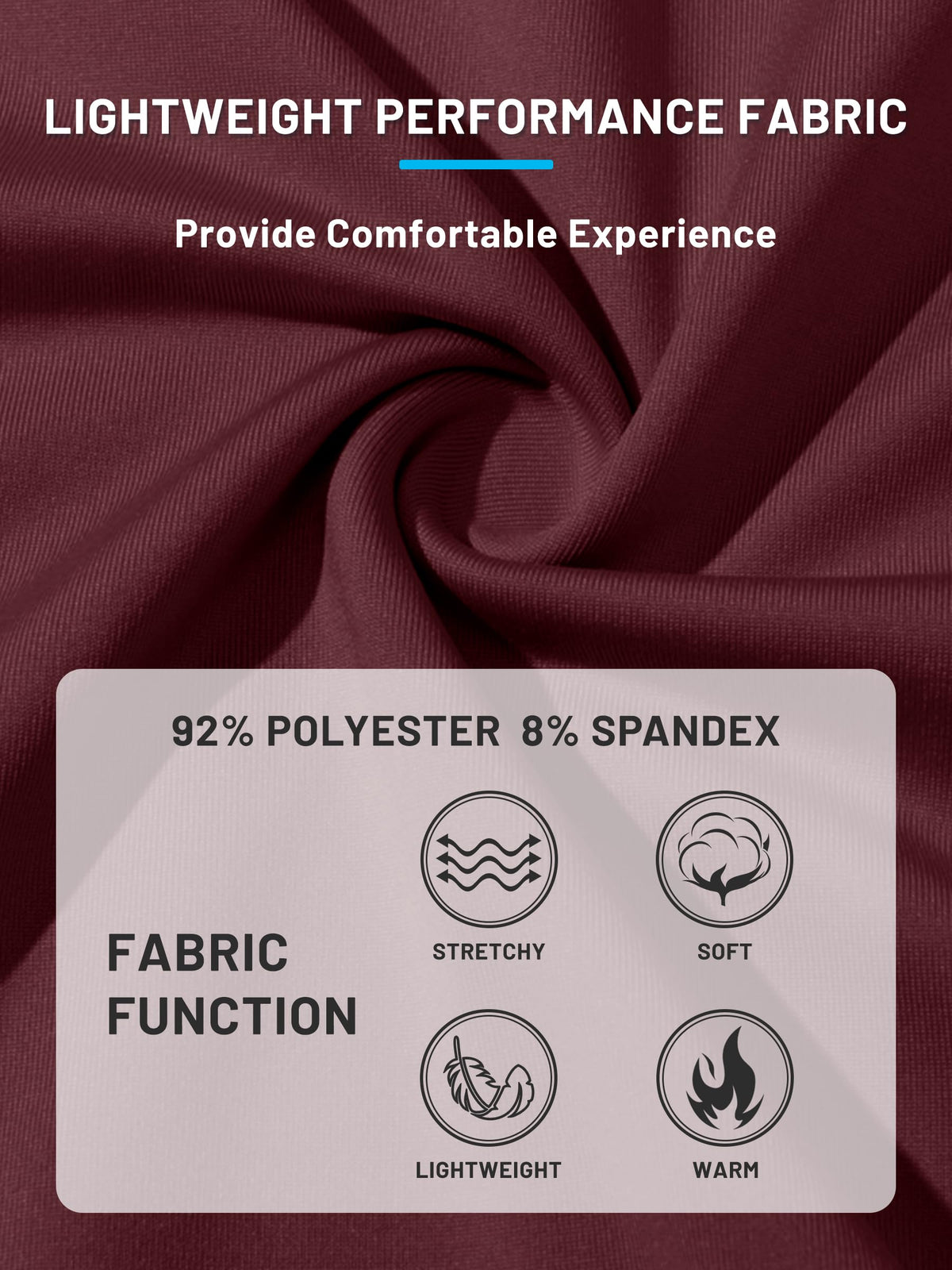 TACVASEN wine red fleece-lined top ready for travel and gym bag storage.
