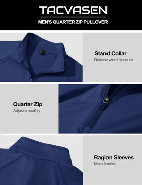 TACVASEN navy quarter zip sweater raglan sleeves, full range of motion.