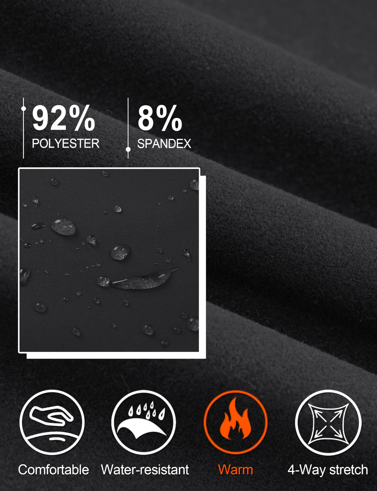 TACVASEN water-resistant stretch fabric keeps you dry and flexible on course.