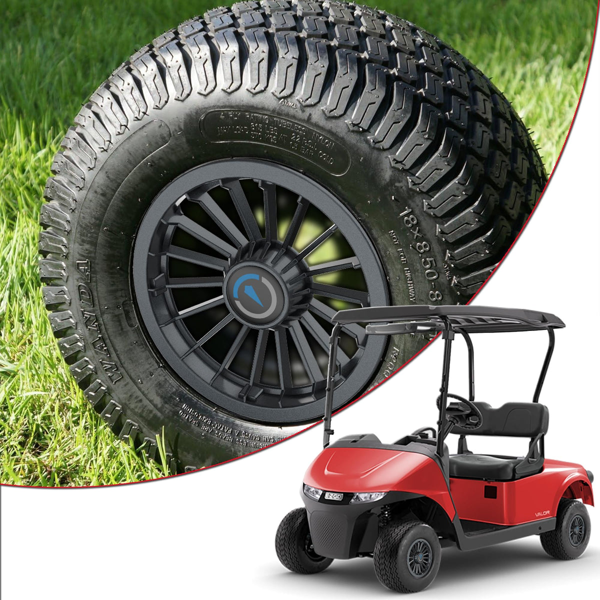TakeLook 8in matte black wheel cover with 18 spokes adds style and durable protection.